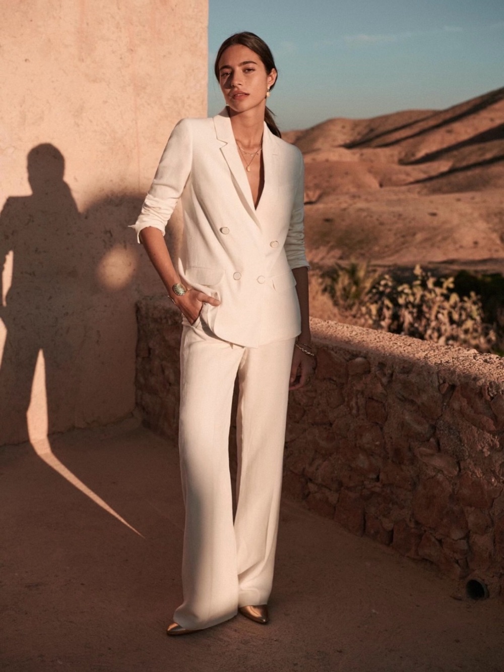 Sezane Cream Wide-Leg Suit Pants